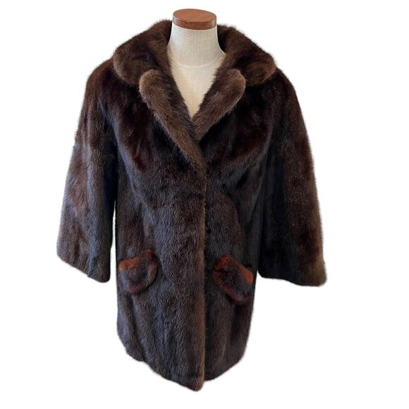 Genuine Brown Mink  Fur Coat Car Length - Picture 1 of 11